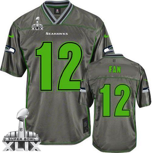  Seahawks #12 Fan Grey Super Bowl XLIX Men's Stitched NFL Elite Vapor Jersey