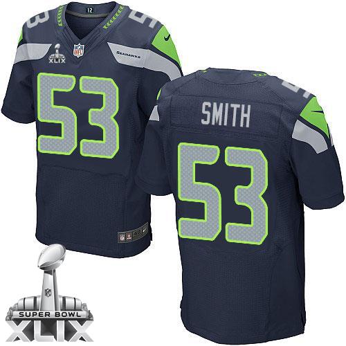  Seahawks #53 Malcolm Smith Steel Blue Team Color Super Bowl XLIX Men's Stitched NFL Elite Jersey