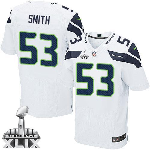  Seahawks #53 Malcolm Smith White Super Bowl XLIX Men's Stitched NFL Elite Jersey
