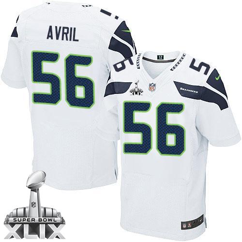  Seahawks #56 Cliff Avril White Super Bowl XLIX Men's Stitched NFL Elite Jersey