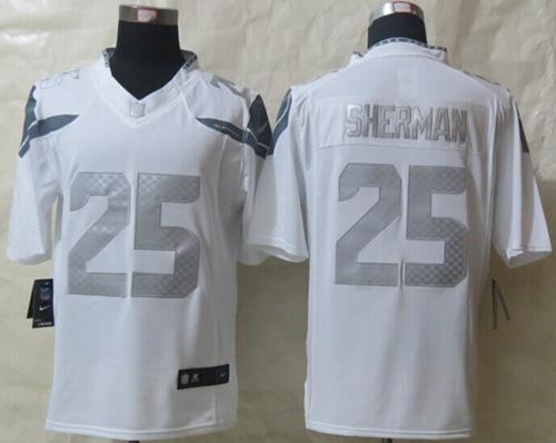  Seahawks #25 Richard Sherman White Men's Stitched NFL Limited Platinum Jersey