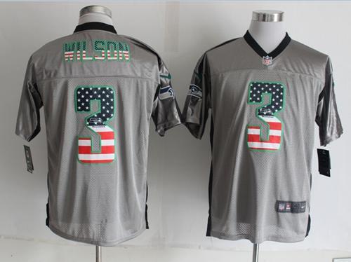  Seahawks #3 Russell Wilson Grey Men's Stitched NFL Elite USA Flag Fashion Jersey