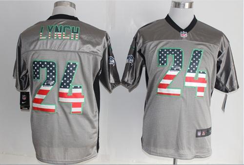  Seahawks #24 Marshawn Lynch Grey Men's Stitched NFL Elite USA Flag Fashion Jersey
