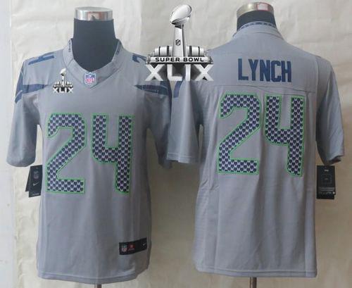  Seahawks #24 Marshawn Lynch Grey Alternate Super Bowl XLIX Men's Stitched NFL Limited Jersey