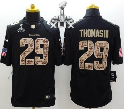  Seahawks #29 Earl Thomas III Black Super Bowl XLIX Men's Stitched NFL Limited Salute to Service Jersey