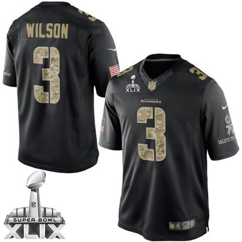  Seahawks #3 Russell Wilson Black Super Bowl XLIX Men's Stitched NFL Limited Salute to Service Jersey