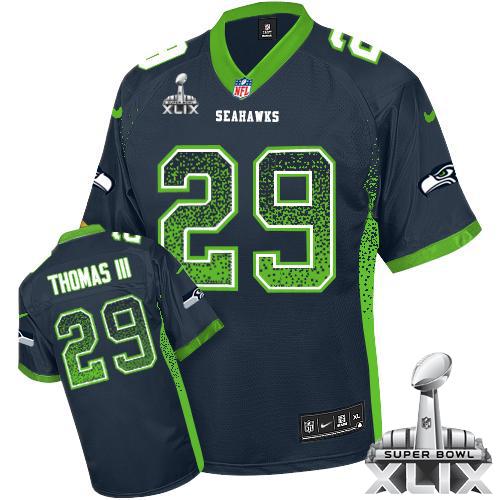  Seahawks #29 Earl Thomas III Steel Blue Team Color Super Bowl XLIX Men's Stitched NFL Elite Drift Fashion Jersey