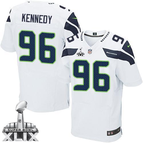 Seahawks #96 Cortez Kennedy White Super Bowl XLIX Men's Stitched NFL Elite Jersey