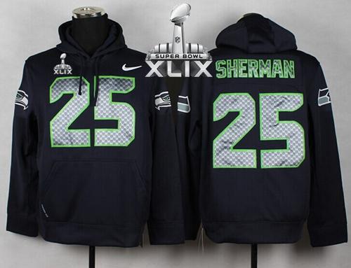 Seattle Seahawks #25 Richard Sherman Steel Blue Super Bowl XLIX Pullover NFL Hoodie