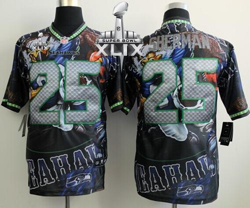 Seahawks #25 Richard Sherman Team Color Super Bowl XLIX Men's Stitched NFL Elite Fanatical Version Jersey