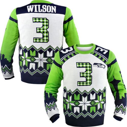  Seahawks #3 Russell Wilson White Men's Ugly Sweater