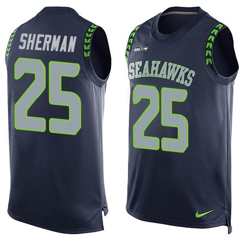  Seahawks #25 Richard Sherman Steel Blue Team Color Men's Stitched NFL Limited Tank Top Jersey