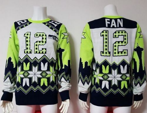  Seahawks #12 Fan White Men's Ugly Sweater