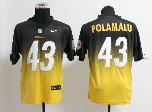  Steelers #43 Troy Polamalu Black/Gold Men's Stitched NFL Elite Fadeaway Fashion Jersey