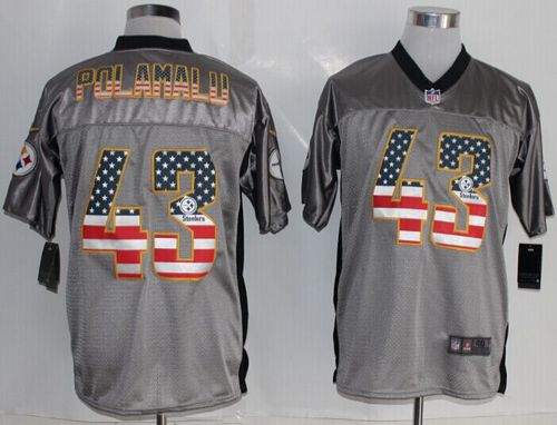  Steelers #43 Troy Polamalu Grey Men's Stitched NFL Elite USA Flag Fashion Jersey