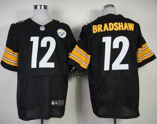  Steelers #12 Terry Bradshaw Black Team Color Men's Stitched NFL Elite Jersey