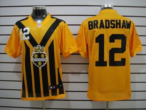  Steelers #12 Terry Bradshaw Gold 1933s Throwback Men's Stitched NFL Elite Jersey