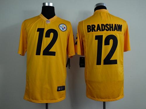  Steelers #12 Terry Bradshaw Gold Men's Stitched NFL Game Jersey