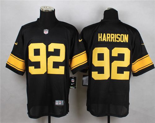  Steelers #92 James Harrison Black(Gold No.) Men's Stitched NFL Elite Jersey