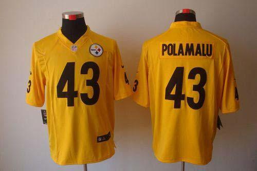 Steelers #43 Troy Polamalu Gold Men's Stitched NFL Game Jersey