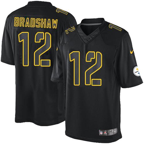  Steelers #12 Terry Bradshaw Black Men's Stitched NFL Impact Limited Jersey
