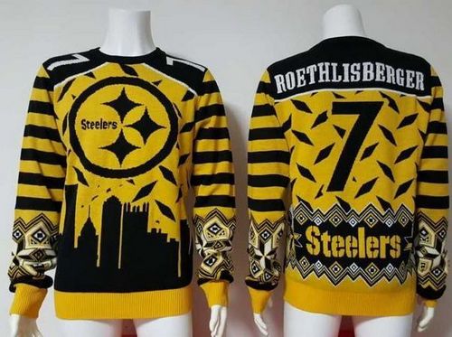  Steelers #7 Ben Roethlisberger Yellow/Black Men's Ugly Sweater