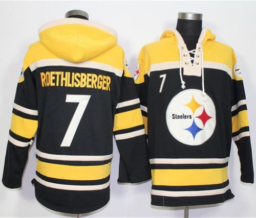  Steelers #7 Ben Roethlisberger Black Sawyer Hooded Sweatshirt NFL Hoodie