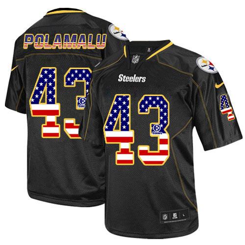  Steelers #43 Troy Polamalu Black Men's Stitched NFL Elite USA Flag Fashion Jersey