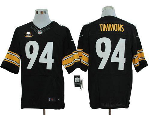  Steelers #94 Lawrence Timmons Black Team Color With 80TH Patch Men's Stitched NFL Elite Jersey
