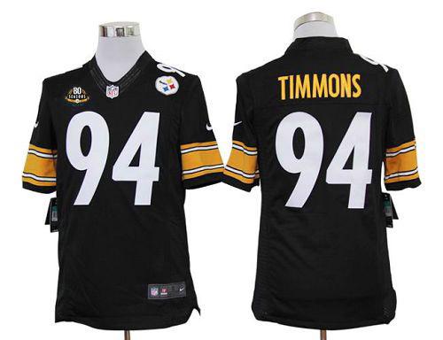  Steelers #94 Lawrence Timmons Black Team Color With 80TH Patch Men's Stitched NFL Limited Jersey