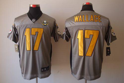  Steelers #17 Mike Wallace Grey Shadow With 80TH Patch Men's Stitched NFL Elite Jersey