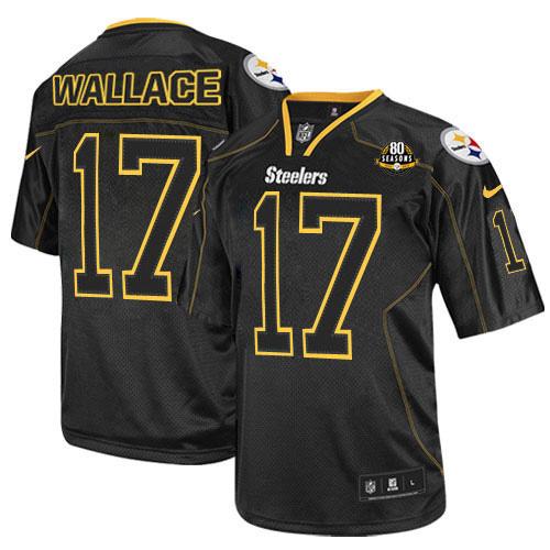  Steelers #17 Mike Wallace Lights Out Black With 80TH Patch Men's Stitched NFL Elite Jersey