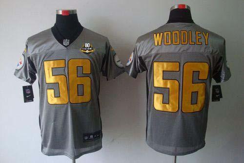  Steelers #56 LaMarr Woodley Grey Shadow With 80TH Patch Men's Stitched NFL Elite Jersey