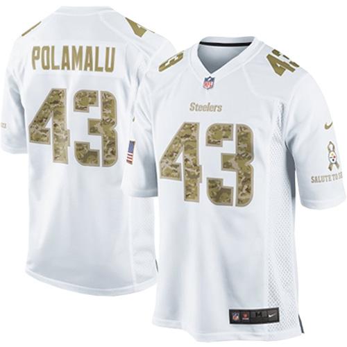  Steelers #43 Troy Polamalu White Men's Stitched NFL Limited Salute to Service Jersey