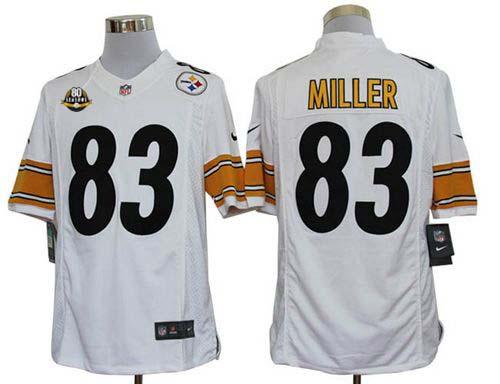  Steelers #83 Heath Miller White With 80TH Patch Men's Stitched NFL Limited Jersey