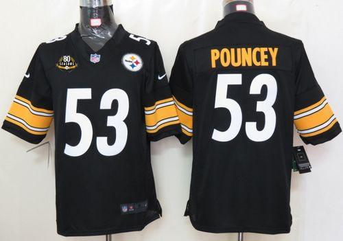  Steelers #53 Maurkice Pouncey Black Team Color With 80TH Patch Men's Stitched NFL Limited Jersey