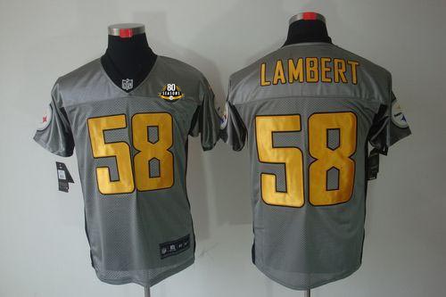  Steelers #58 Jack Lambert Grey Shadow With 80TH Patch Men's Stitched NFL Elite Jersey