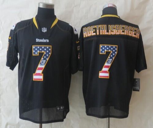  Steelers #7 Ben Roethlisberger Black Men's Stitched NFL Elite USA Flag Fashion Jersey