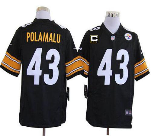  Steelers #43 Troy Polamalu Black Team Color With C Patch Men's Stitched NFL Game Jersey