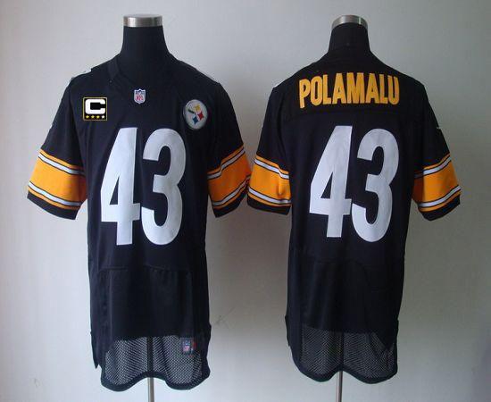  Steelers #43 Troy Polamalu Black Team Color With C Patch Men's Stitched NFL Elite Jersey