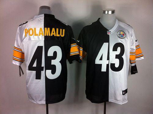  Steelers #43 Troy Polamalu White/Black Men's Stitched NFL Elite Split Jersey