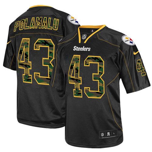  Steelers #43 Troy Polamalu Black Men's Stitched NFL Elite Camo Fashion Jersey