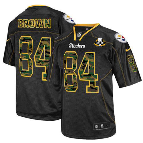  Steelers #84 Antonio Brown Black With 80TH Patch Men's Stitched NFL Elite Camo Fashion Jersey