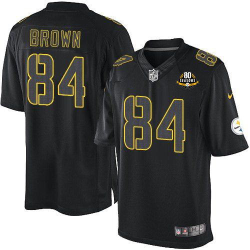  Steelers #84 Antonio Brown Black With 80TH Patch Men's Stitched NFL Impact Limited Jersey
