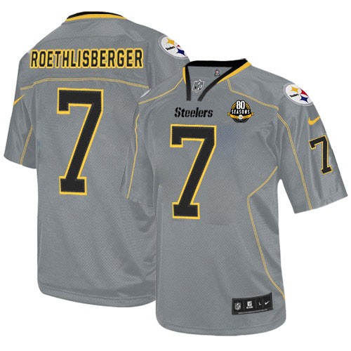  Steelers #7 Ben Roethlisberger Lights Out Grey With 80TH Patch Men's Stitched NFL Elite Jersey