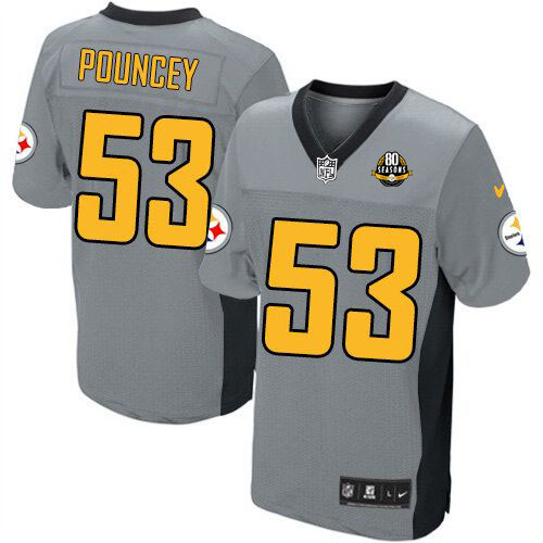  Steelers #53 Maurkice Pouncey Grey Shadow With 80TH Patch Men's Stitched NFL Elite Jersey