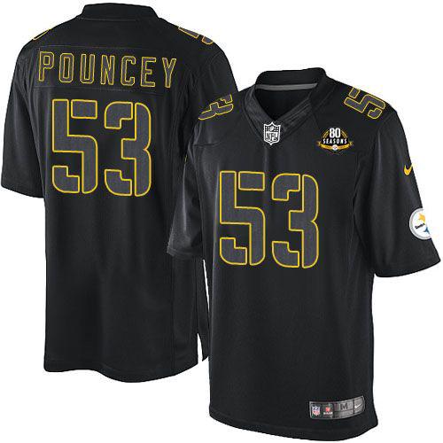  Steelers #53 Maurkice Pouncey Black With 80TH Patch Men's Stitched NFL Impact Limited Jersey
