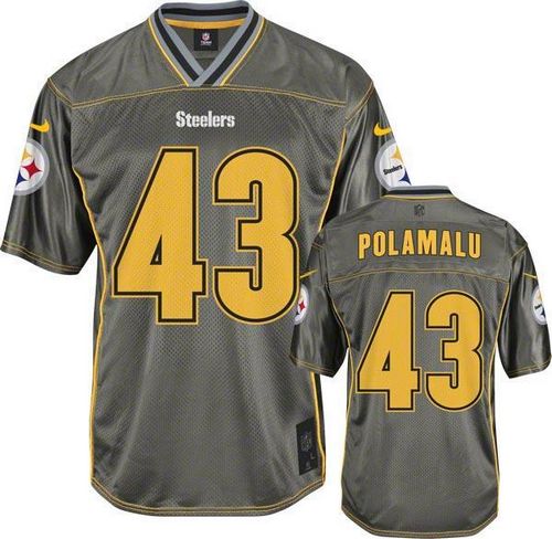  Steelers #43 Troy Polamalu Grey Men's Stitched NFL Elite Vapor Jersey