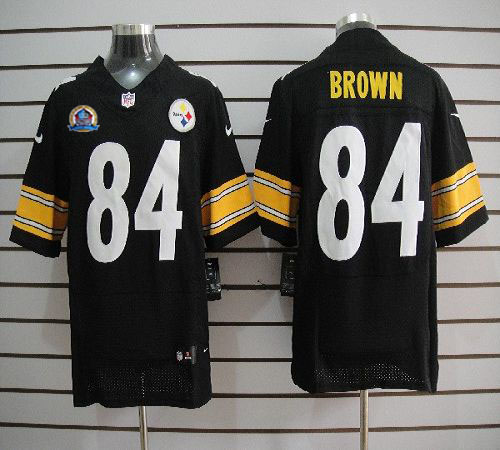  Steelers #84 Antonio Brown Black Team Color With Hall of Fame 50th Patch Men's Stitched NFL Elite Jersey