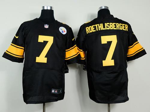  Steelers #7 Ben Roethlisberger Black(Gold No.) Men's Stitched NFL Elite Jersey